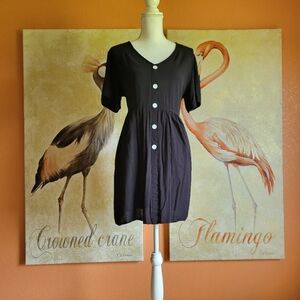 3/$25 Shein Curve Black Mini Dress Short Sleeve Buttons 0XL V Neck Babydoll